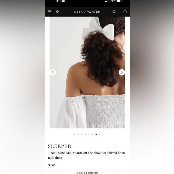 SLEEPER Atlanta off-the-shoulder shirred linen midi dress